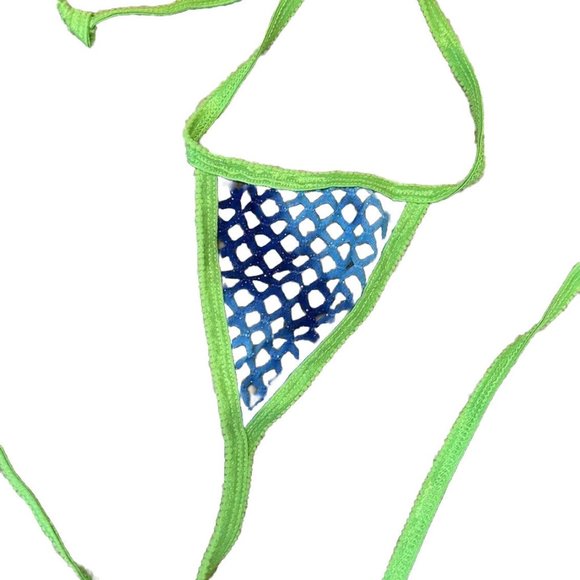 Delicious Green Blue 2 Piece Small Triangle Bottom Halter Open Front One Size - Picture 3 of 3